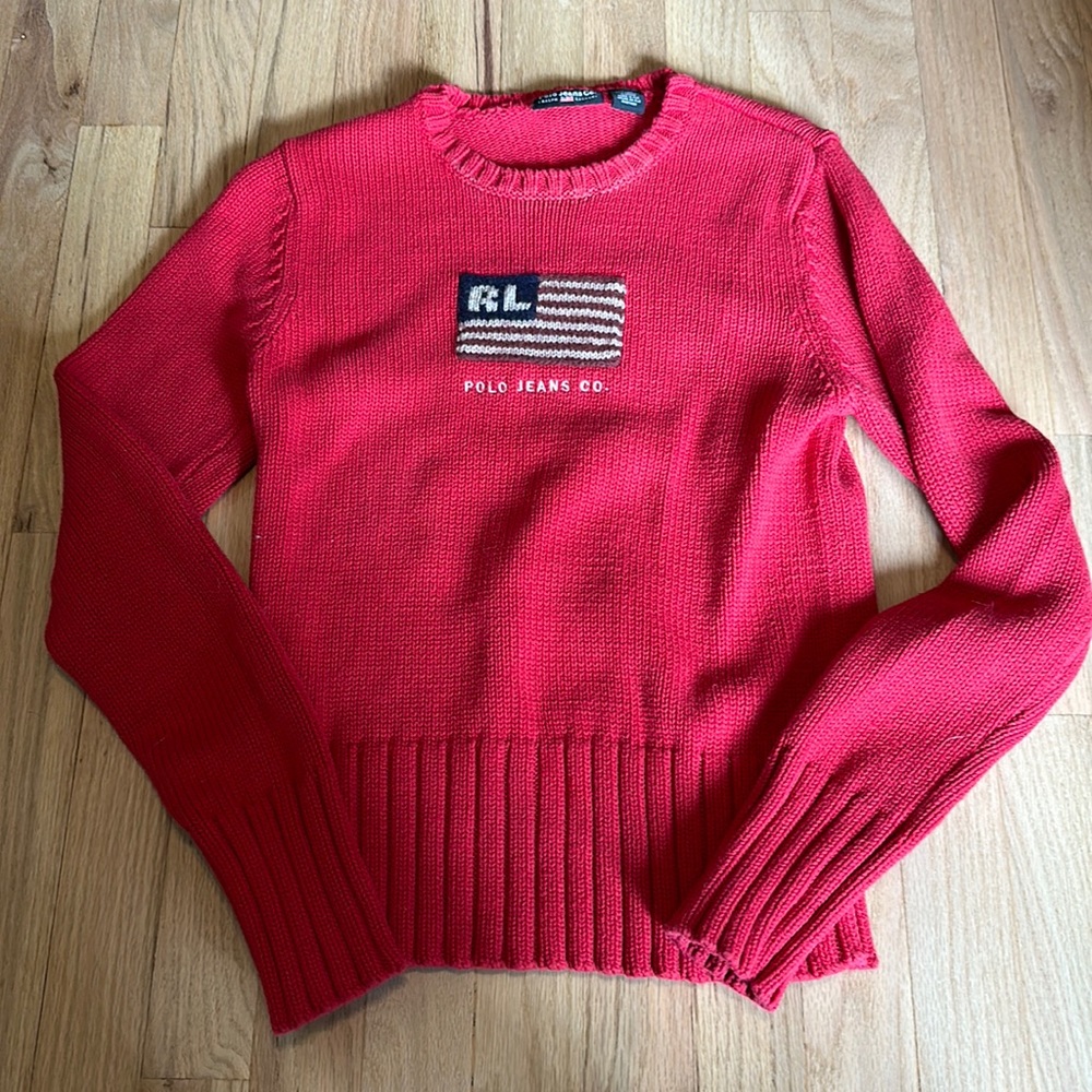 Polo Jeans Co. Red American RL Flag Sweater Med unisex